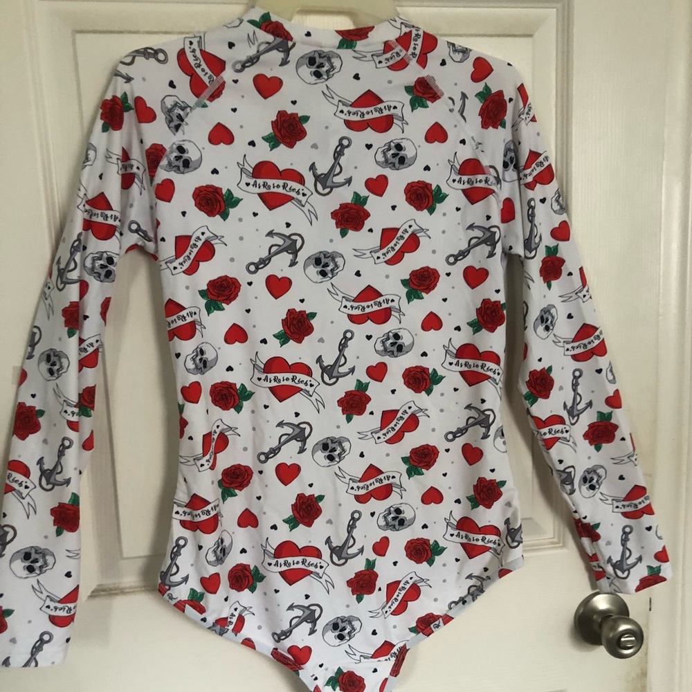 Ed Hardy White and Red Graphic Bodysuit